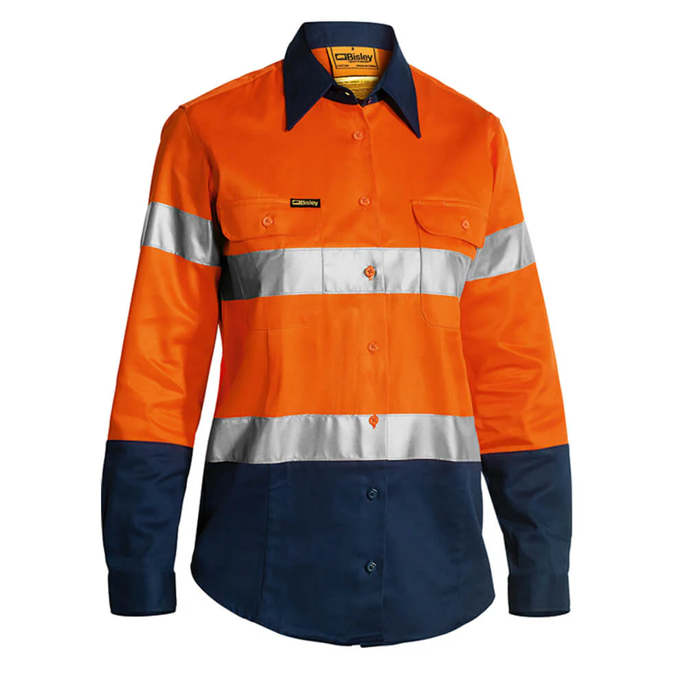 Bisley BLT6456 Ladies Hi-Vis Taped Cotton Drill Shirt - Image 3