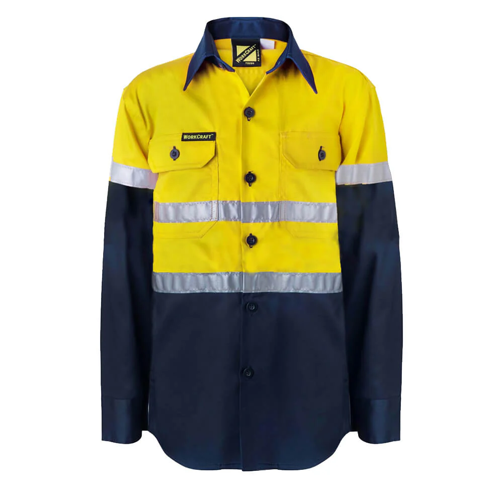 WorkCraft WSK125 Kids Hi-Vis Taped Cotton Drill Shirt - Image 3
