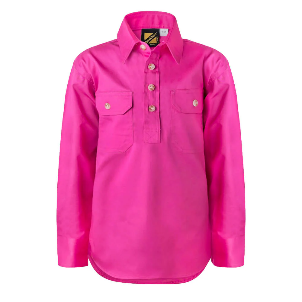 WorkCraft WSK131 Kids Half Placket Shirt Long Sleeve - Image 10