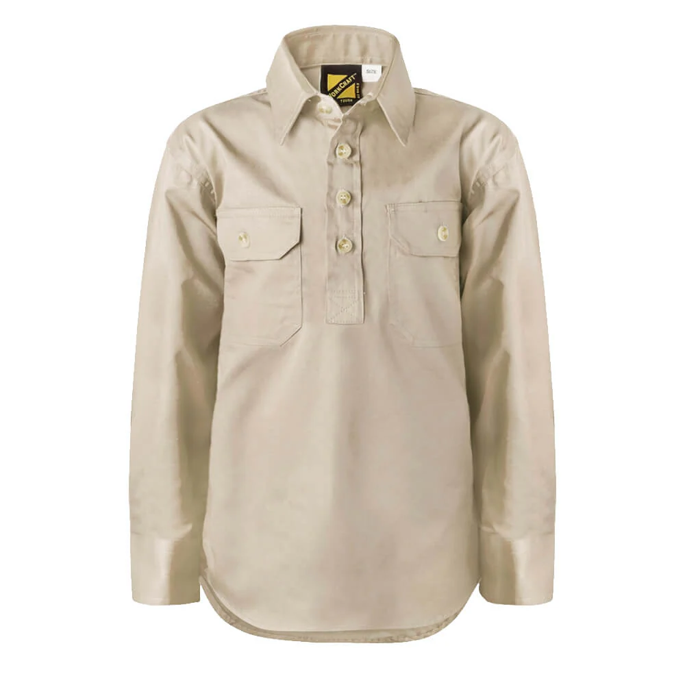 WorkCraft WSK131 Kids Half Placket Shirt Long Sleeve - Image 4