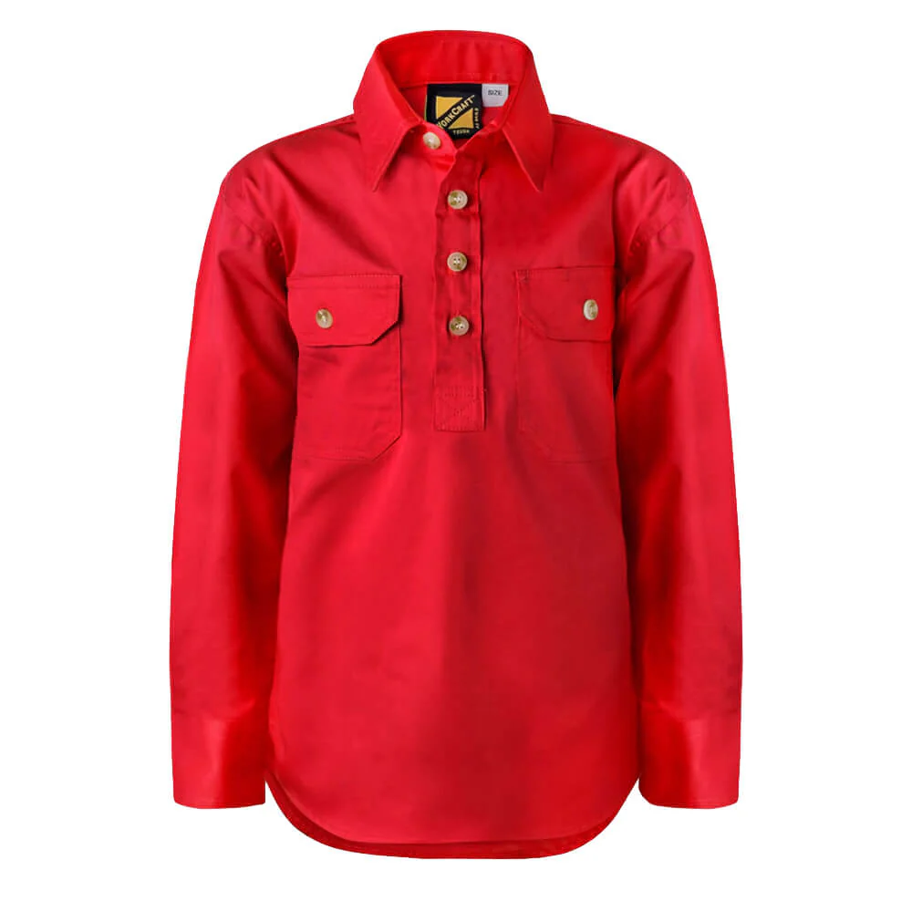 WorkCraft WSK131 Kids Half Placket Shirt Long Sleeve - Image 6